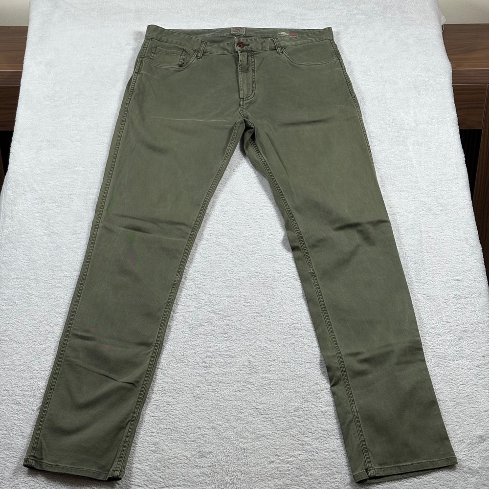 Faherty Brand Men Olive Green 5-Pocket Chino Pants Slim Straight Twill Cotton 35 - Picture 2 of 9